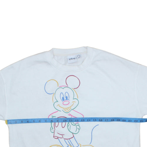 Disney Womens White Mickey Mouse Sweatshirt Size M Graphic Cotton Blend