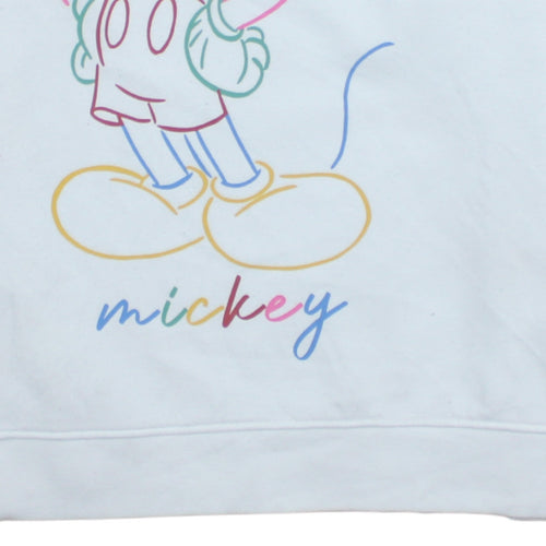 Disney Womens White Mickey Mouse Sweatshirt Size M Graphic Cotton Blend