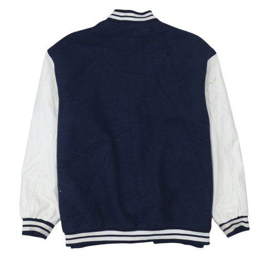 H&M Men Blue Varsity Jacket Size S Polyester Snap Button College Style