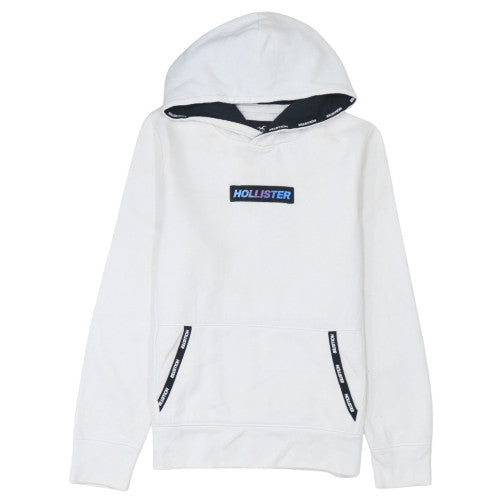 Hollister Men’s White Pullover Hoodie S Regular Fit Fleece Logo Sweatshirt