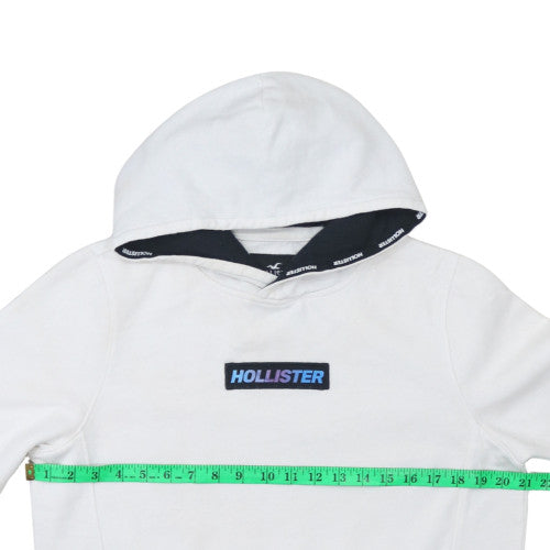 Hollister Men’s White Pullover Hoodie S Regular Fit Fleece Logo Sweatshirt