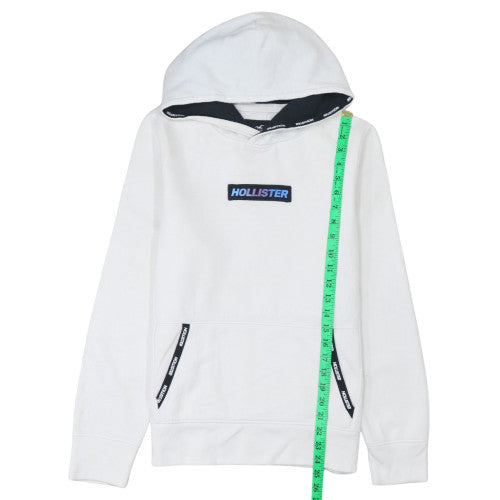 Hollister Men’s White Pullover Hoodie S Regular Fit Fleece Logo Sweatshirt