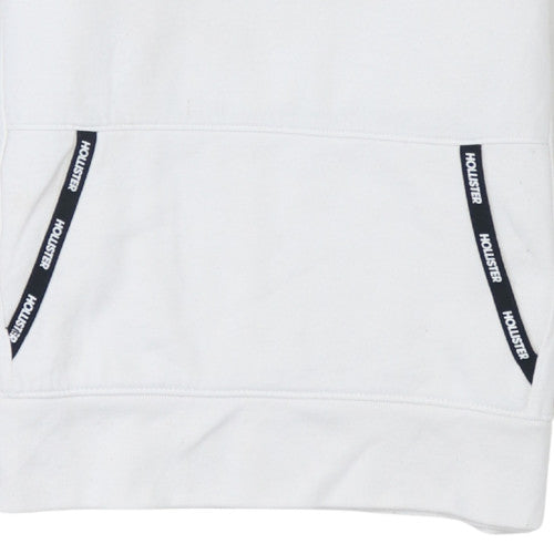 Hollister Men’s White Pullover Hoodie S Regular Fit Fleece Logo Sweatshirt