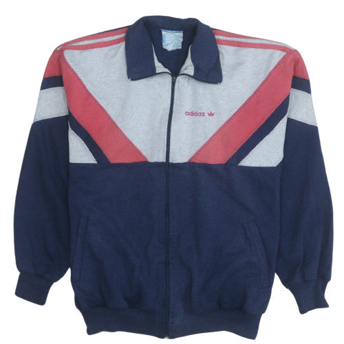 Adidas Women Navy Blue Red Grey Full Zip Sweatshirt Size M Retro Style