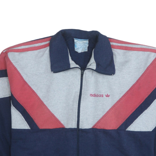 Adidas Women Navy Blue Red Grey Full Zip Sweatshirt Size M Retro Style