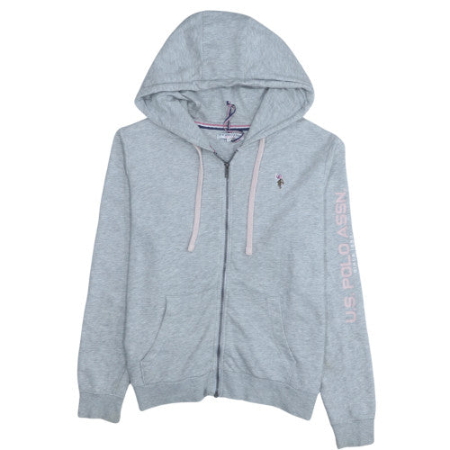 U.S. Polo Assn Women Grey Full Zip Hoodie M Cotton Blend Casual