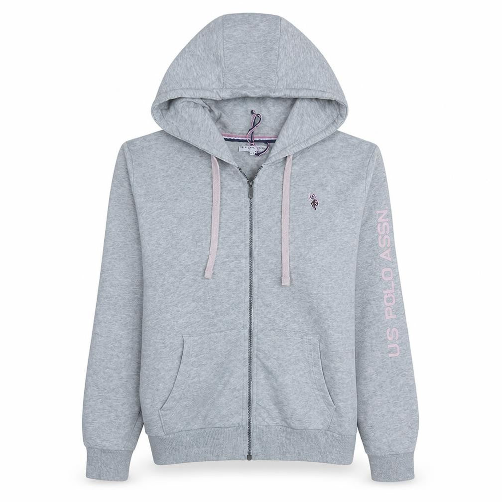 U.S. Polo Assn Women Grey Full Zip Hoodie M Cotton Blend Casual