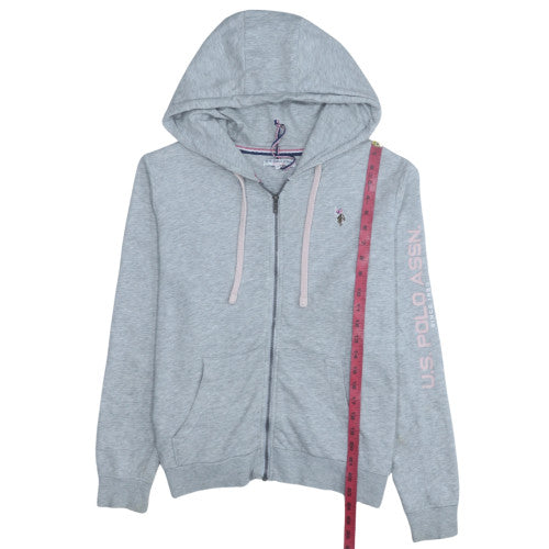 U.S. Polo Assn Women Grey Full Zip Hoodie M Cotton Blend Casual