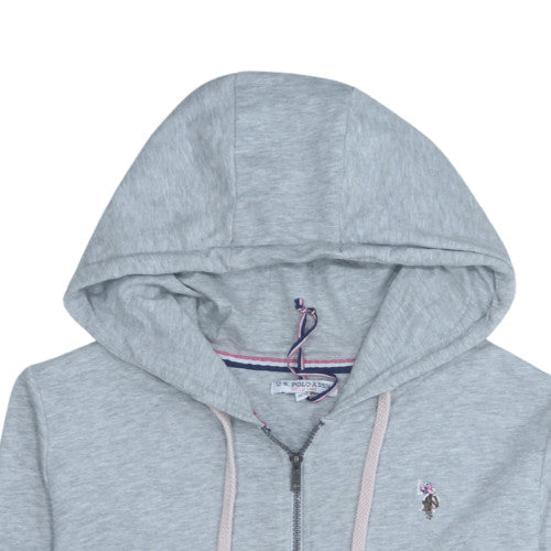 U.S. Polo Assn Women Grey Full Zip Hoodie M Cotton Blend Casual