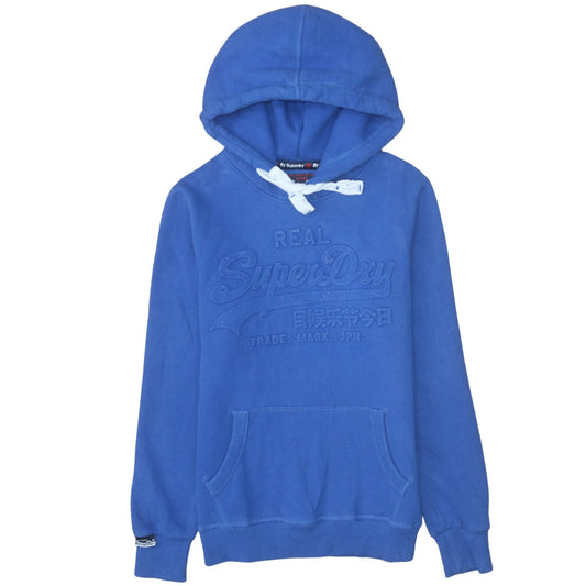 Superdry Womens Blue Pullover Hoodie UK 12 Classic Fit Cotton Vintage Style