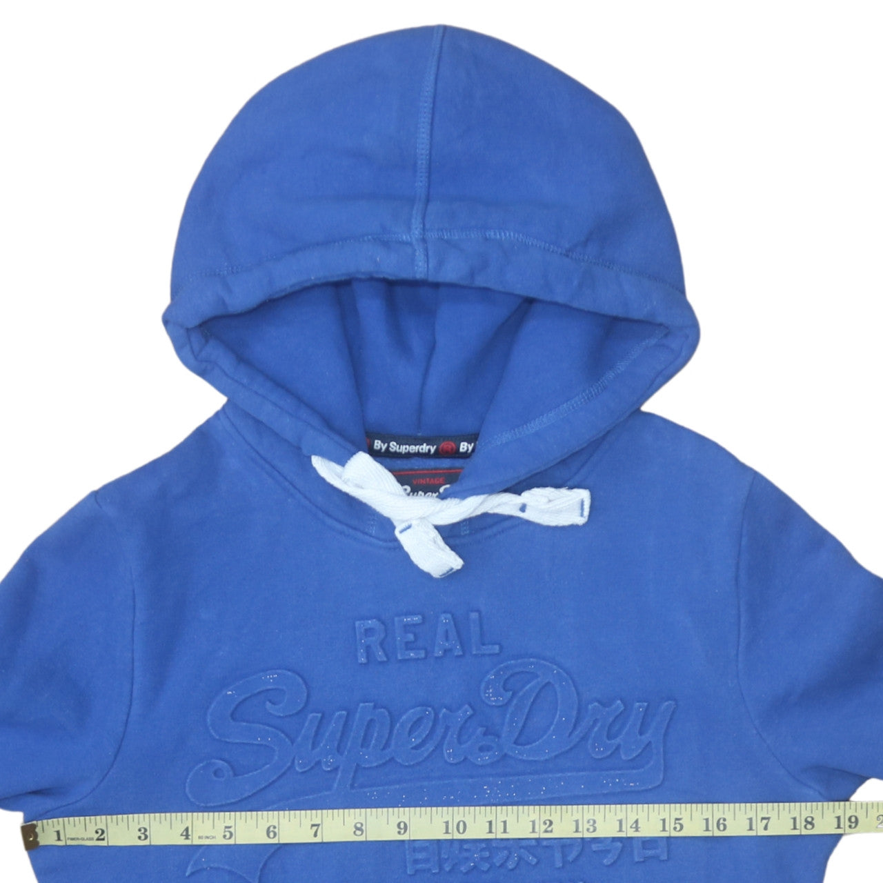 Superdry Womens Blue Pullover Hoodie UK 12 Classic Fit Cotton Vintage Style
