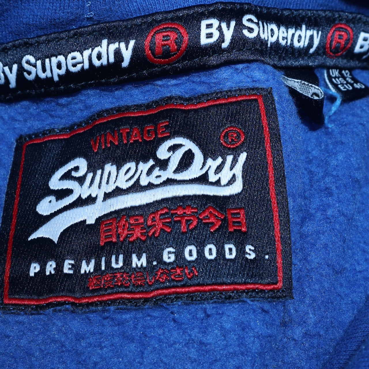 Superdry Womens Blue Pullover Hoodie UK 12 Classic Fit Cotton Vintage Style