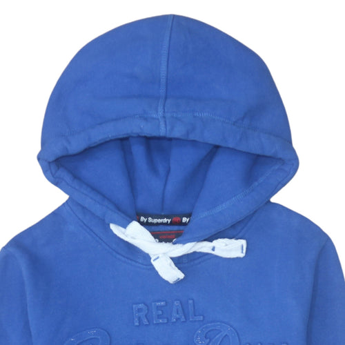 Superdry Womens Blue Pullover Hoodie UK 12 Classic Fit Cotton Vintage Style