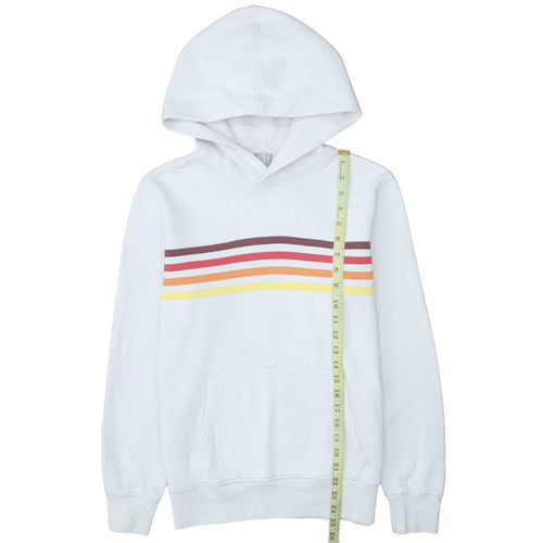 GAP Teens White Pullover Hoodie XS Retro Striped Fleece Sweatshirt