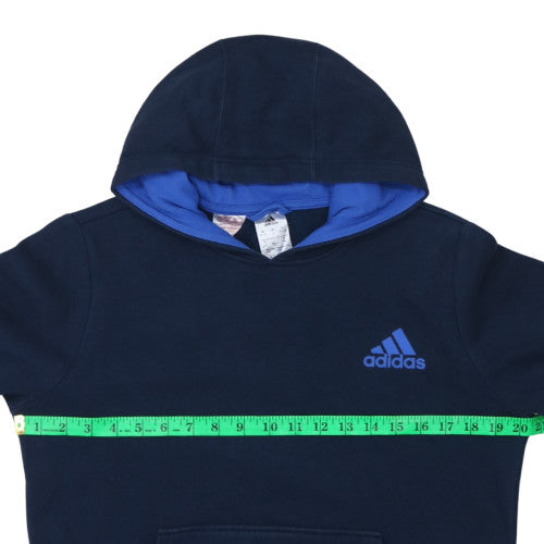 Adidas Teens Navy Blue Pullover Hoodie 164 Fleece Logo Sweatshirt