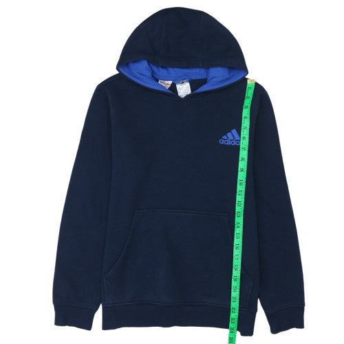 Adidas Teens Navy Blue Pullover Hoodie 164 Fleece Logo Sweatshirt