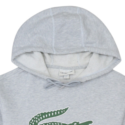 Lacoste Mens Grey Pullover Hoodie S Logo Fleece Sweatshirt