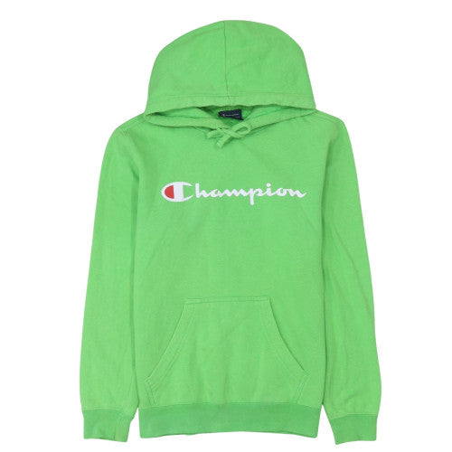 Champion Men's Green Pullover Hoodie Small Logo Print Cotton Blend