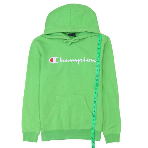Champion Men's Green Pullover Hoodie Small Logo Print Cotton Blend