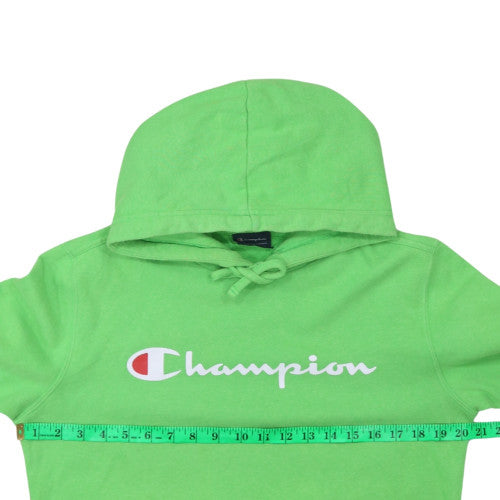Champion Men's Green Pullover Hoodie Small Logo Print Cotton Blend