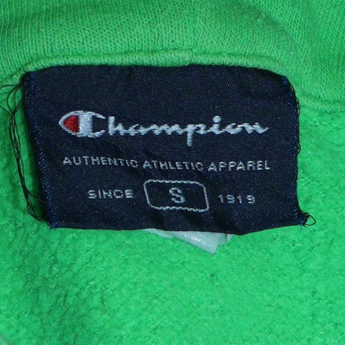 Champion Men's Green Pullover Hoodie Small Logo Print Cotton Blend