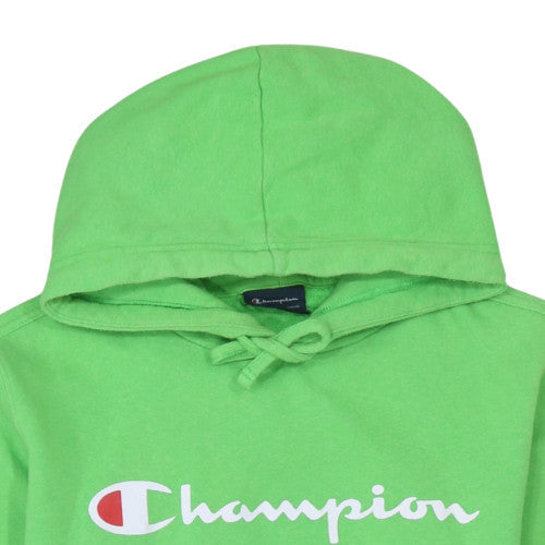 Champion Men's Green Pullover Hoodie Small Logo Print Cotton Blend