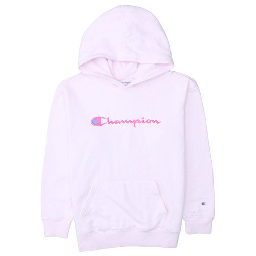 Champion Womens Pink XL Pullover Hoodie Cotton Blend Logo Sweatshirt