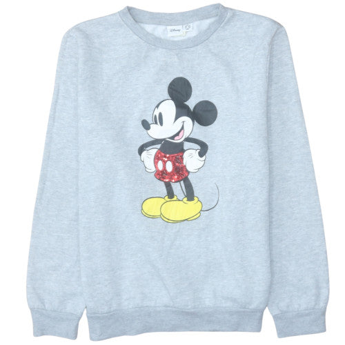 Disney Women Grey Mickey Mouse Crew Neck Pullover Sweatshirt Size M 12/14