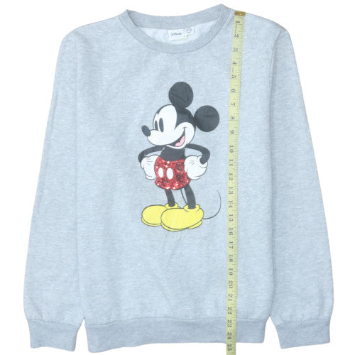 Disney Women Grey Mickey Mouse Crew Neck Pullover Sweatshirt Size M 12/14