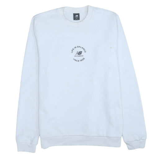 New Balance Men's White S Pullover Sweatshirt Crew Neck Logo
