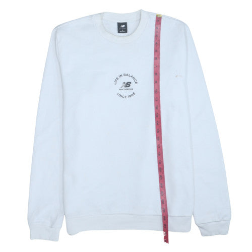 New Balance Men's White S Pullover Sweatshirt Crew Neck Logo