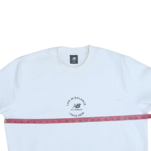 New Balance Men's White S Pullover Sweatshirt Crew Neck Logo
