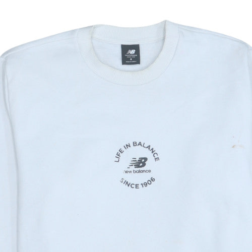 New Balance Men's White S Pullover Sweatshirt Crew Neck Logo