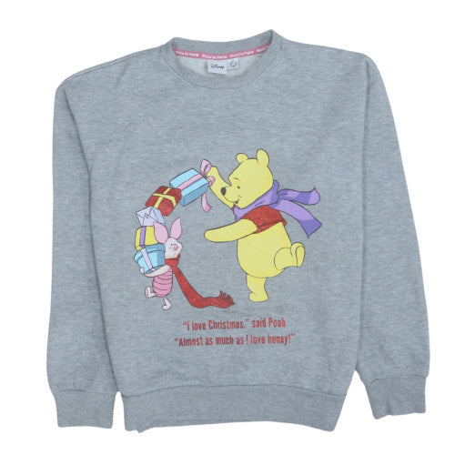 Disney Women Grey Christmas Pooh Pullover Sweatshirt XS