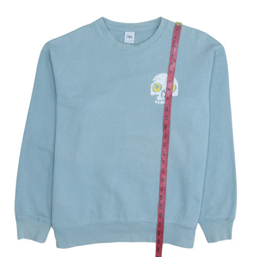 Zara Women Blue Skull Graphic Pullover Sweatshirt L