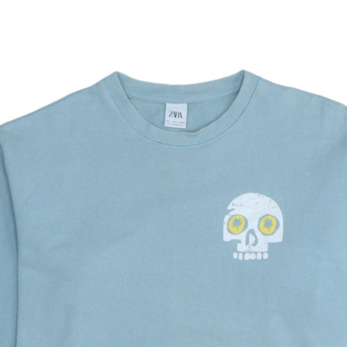 Zara Women Blue Skull Graphic Pullover Sweatshirt L