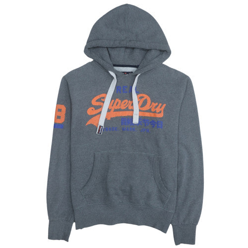 Superdry Men's Grey Pullover Hoodie Medium Regular Fit Logo Fleece