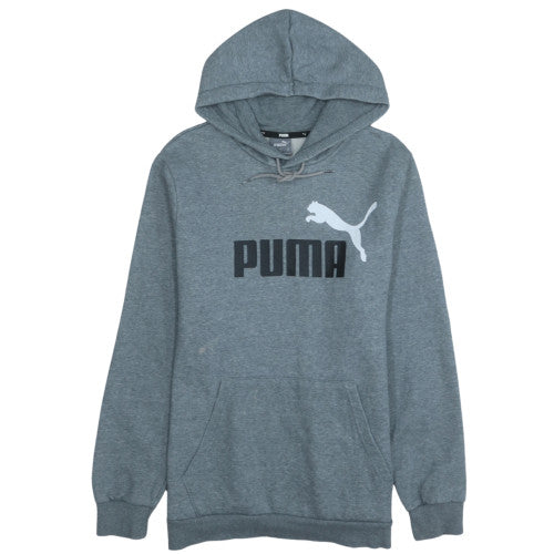 Puma Men's Grey Pullover Hoodie M Logo Fleece Sweatshirt