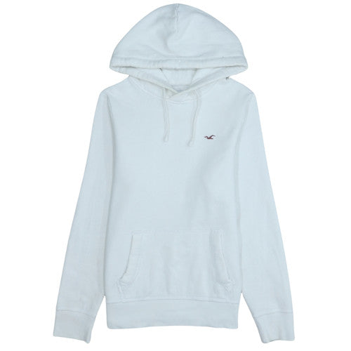 Hollister Men White Pullover Hoodie S Regular Fleece Logo Hooded Sweatshirt