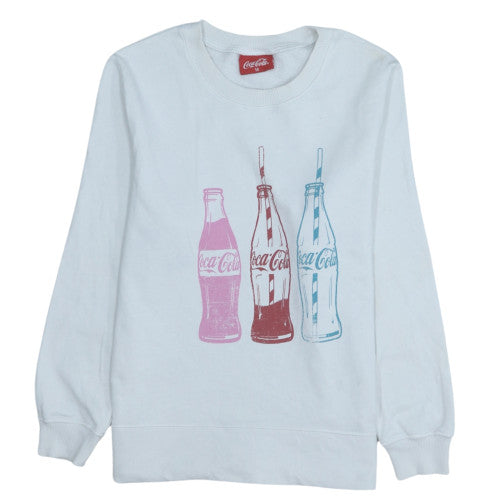 Coca-Cola Women White Crew Neck Graphic Sweatshirt Size 14 by Tu