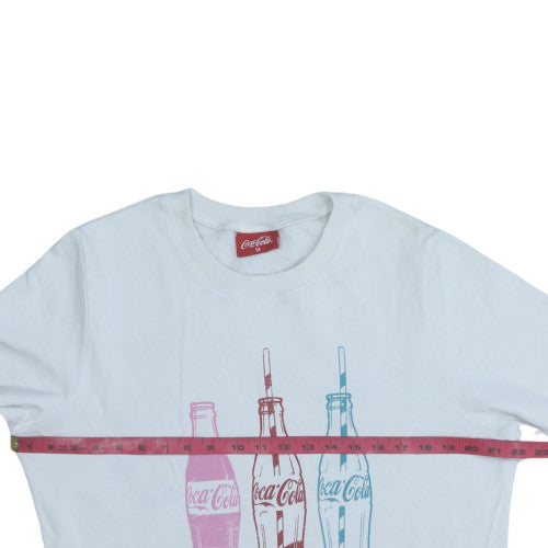 Coca-Cola Women White Crew Neck Graphic Sweatshirt Size 14 by Tu