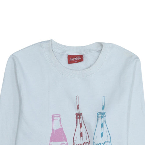 Coca-Cola Women White Crew Neck Graphic Sweatshirt Size 14 by Tu