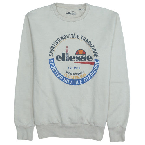 Ellesse Men's White Graphic Logo Crew Neck Sweatshirt Size M
