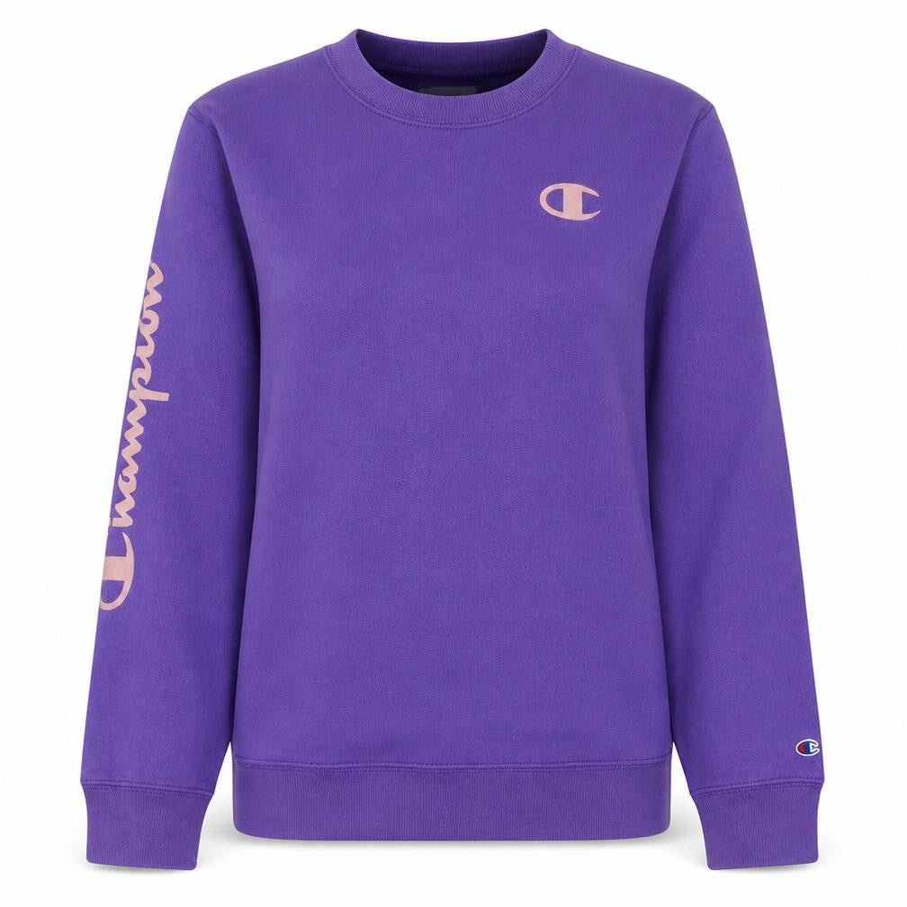 Front view of Champion Women’s Purple Crew Neck Pullover Sweatshirt L Cotton Blend