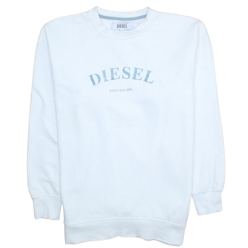 Diesel Men's White Small Logo Crew Neck Pullover Sweatshirt