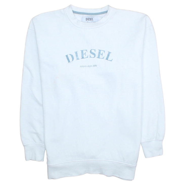 Diesel Men's White Small Logo Crew Neck Pullover Sweatshirt