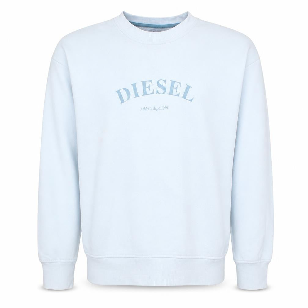 Front view of Diesel Men's White Small Logo Crew Neck Pullover Sweatshirt