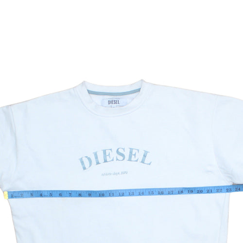 Diesel Men's White Small Logo Crew Neck Pullover Sweatshirt
