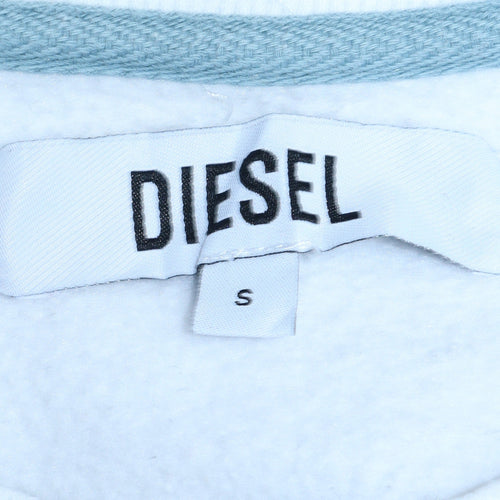 Diesel Men's White Small Logo Crew Neck Pullover Sweatshirt