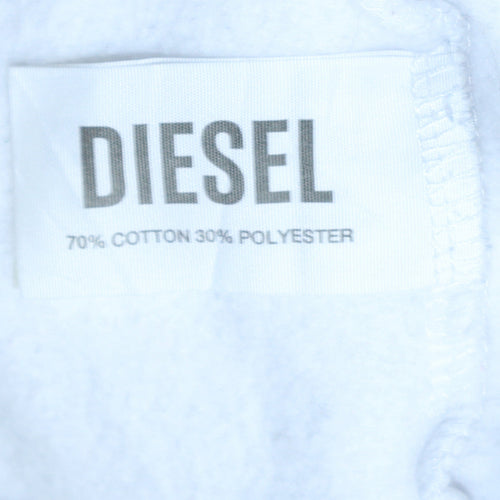 Diesel Men's White Small Logo Crew Neck Pullover Sweatshirt